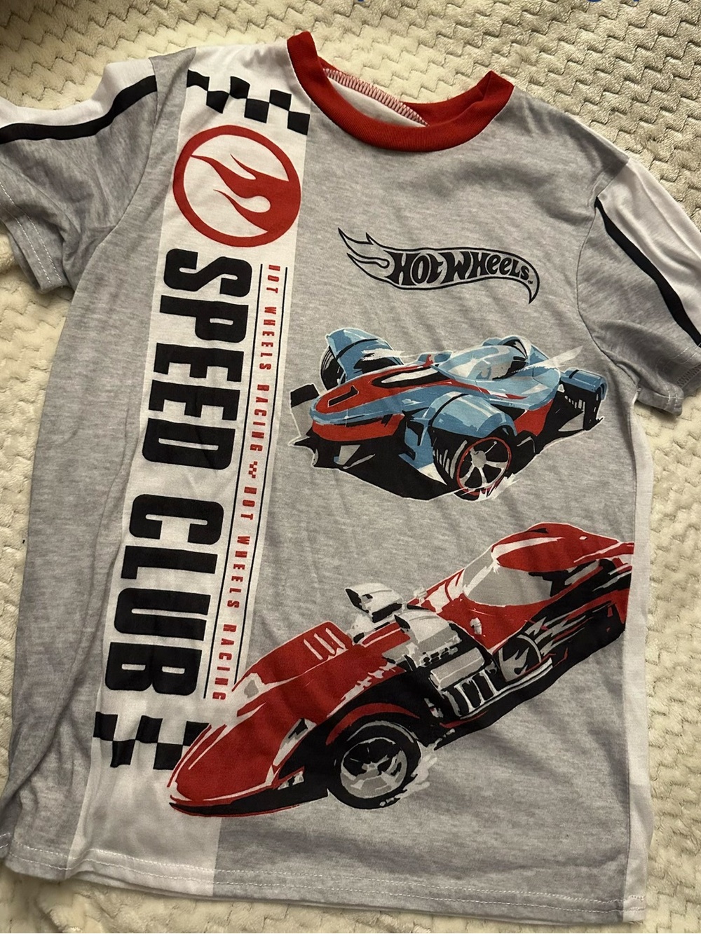 Mattel Hot Wheels Speed Club Gray Red Blue Kids Tee